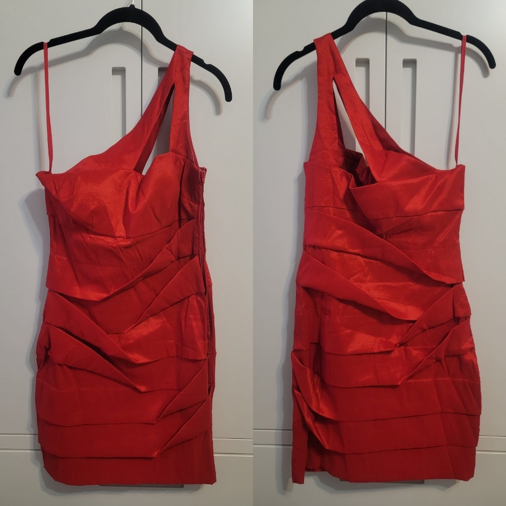 Adrianna Papell Red One Shoulder Dress